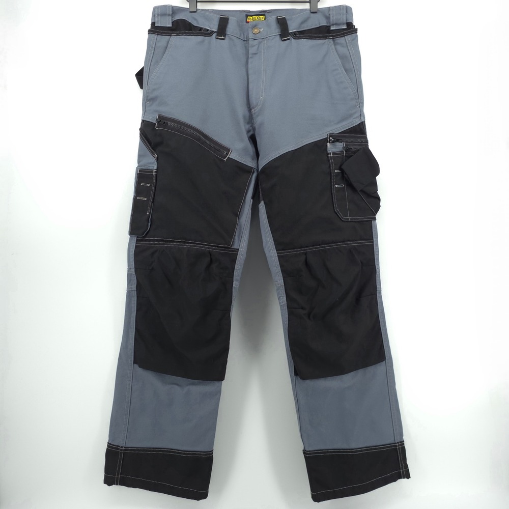 Blaklader Mens Work Pants 38/34 Gray Black Cargo Utility Workwear